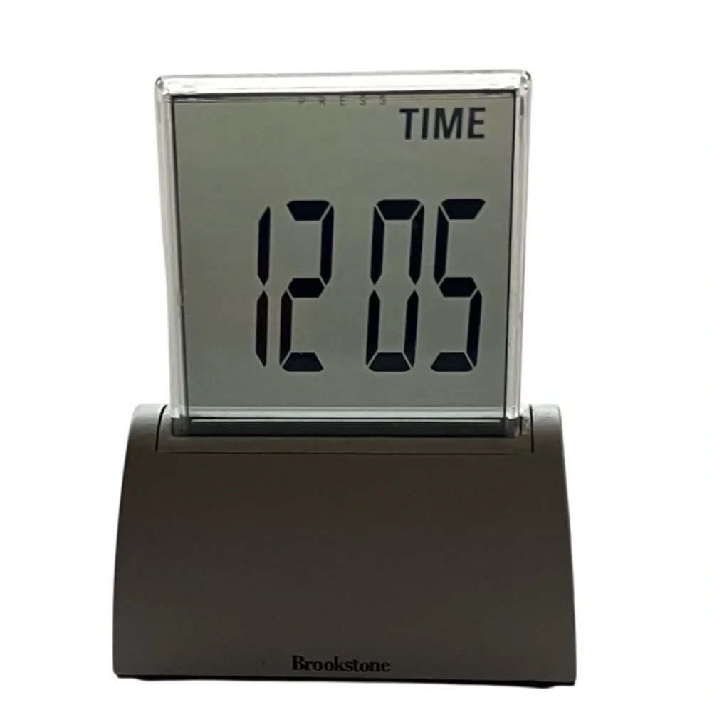 Brookstone Silver Travel Digital Alarm Clock LCD Display
